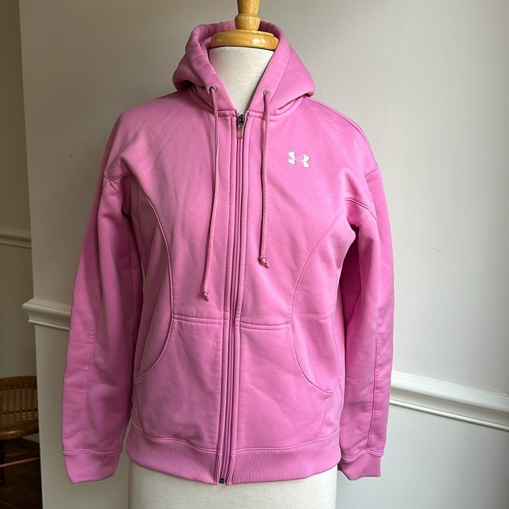 Under Armour Women's Full Zip Fleece Hoodie w/pockets Pink small EUC